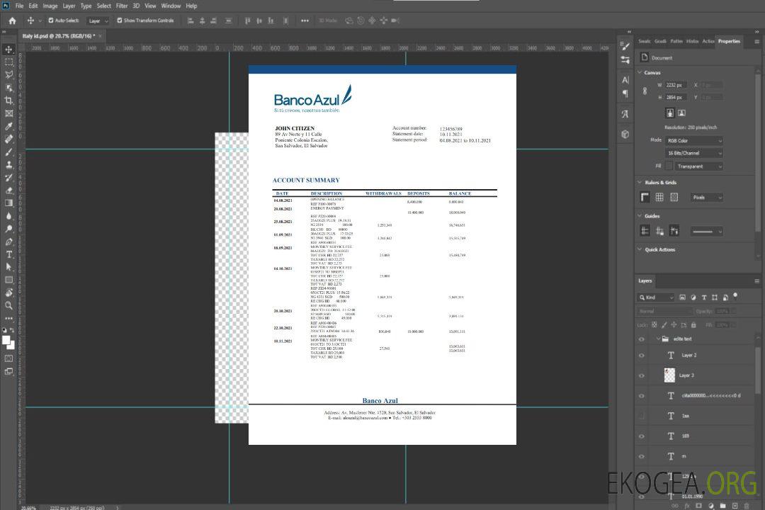 Relevé bancaire de Salvador Banco Azul template Relevé bancaire de Salvador Banco Azul template